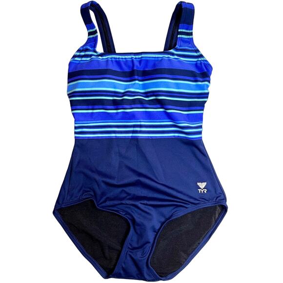 TYR Women DELRAY Aqua ControlFit 1pc SwimSuit - Navy Turquoise - Size 8 - $80 - Picture 1 of 6